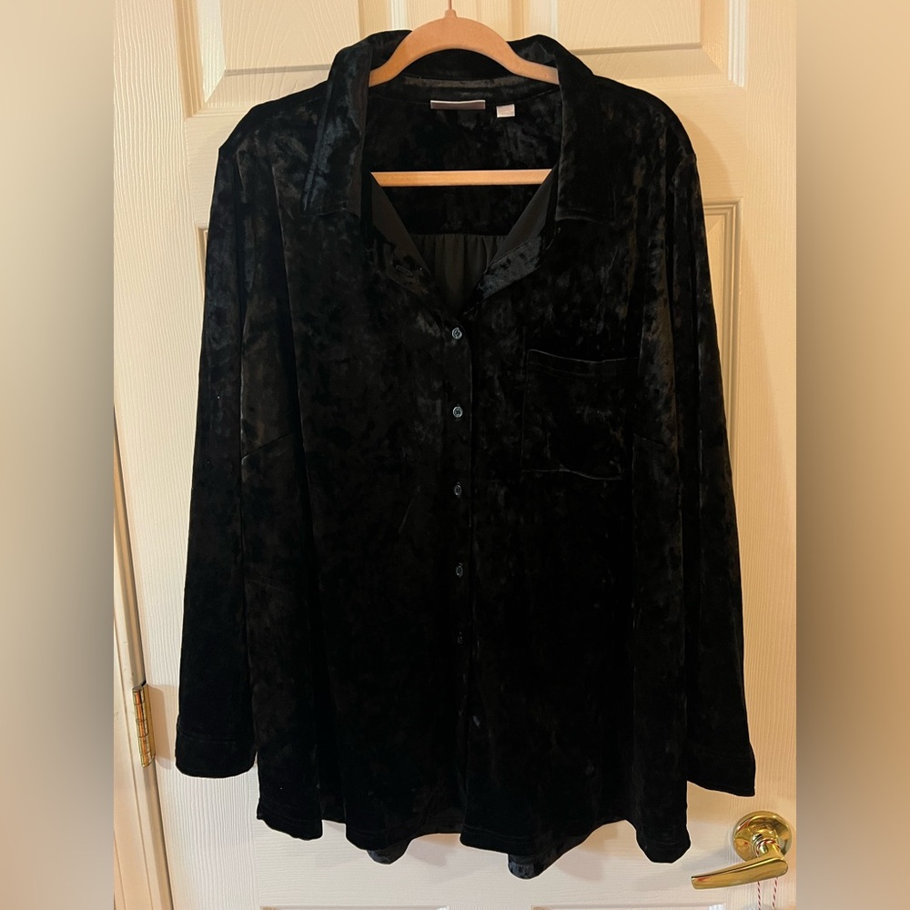 Oversized Black Velour Button Down - Belle by Kim Gravel (QVC) Size 2X
